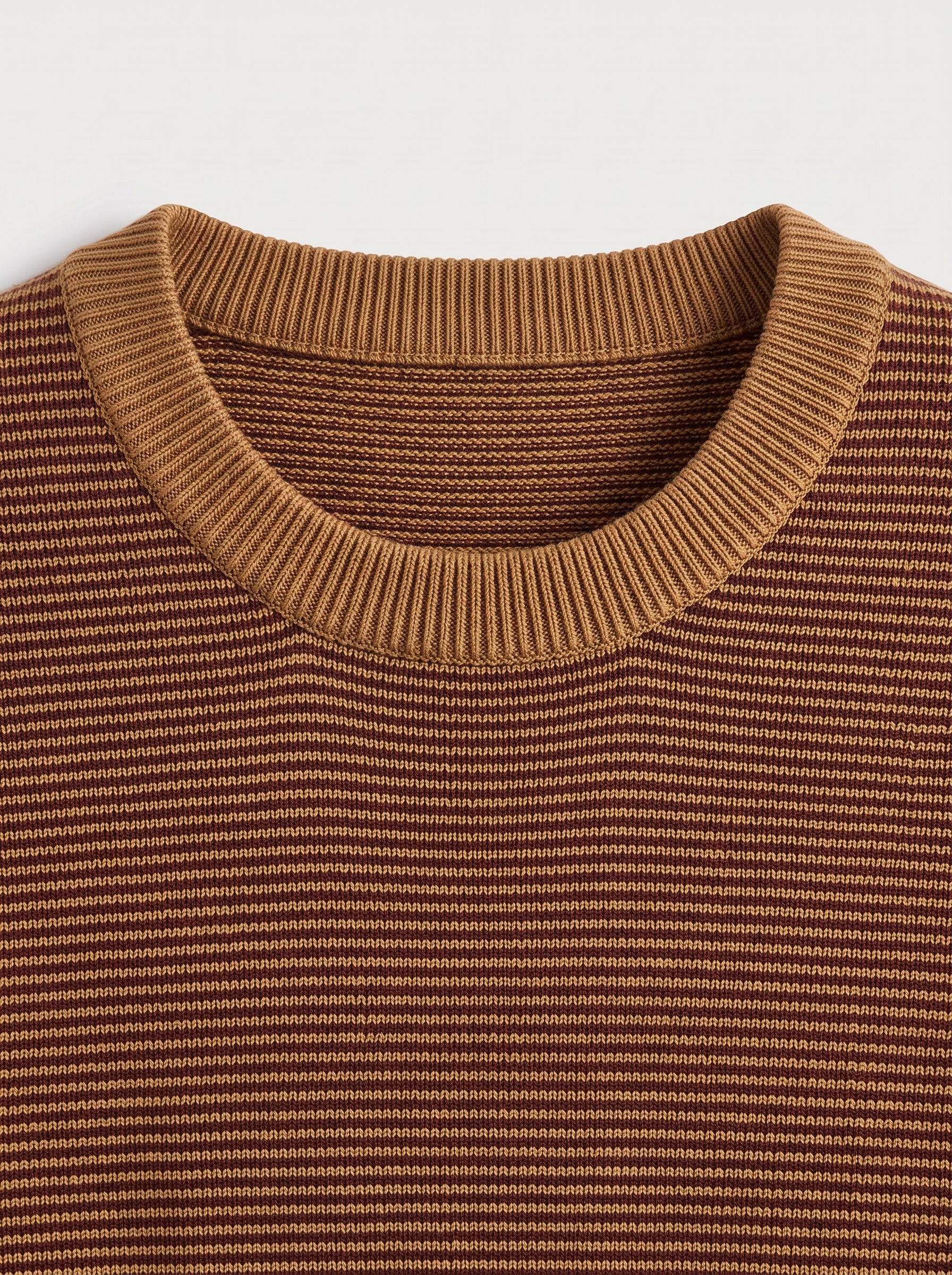 Lightweight Crew Neck Wool Sweater — Camel_Pit stripe