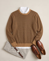 Lightweight Crew Neck Wool Sweater — Camel_Pit stripe
