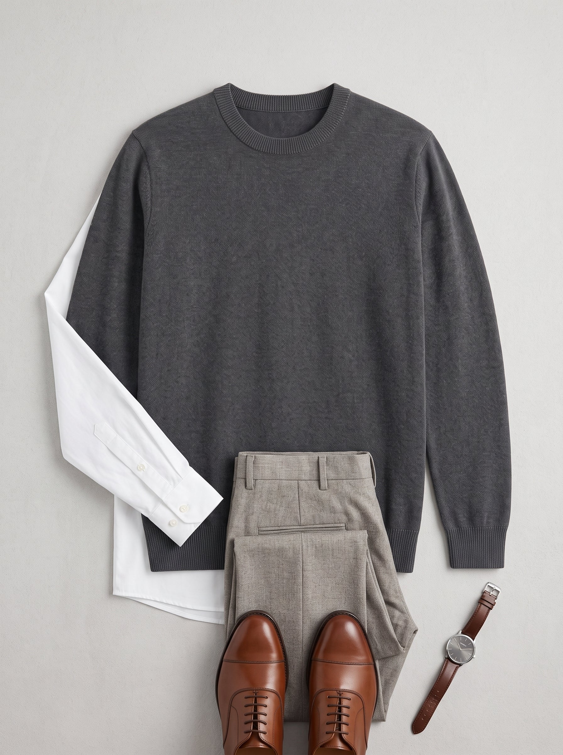 Lightweight Crew Neck Wool Sweater — Dark grey
