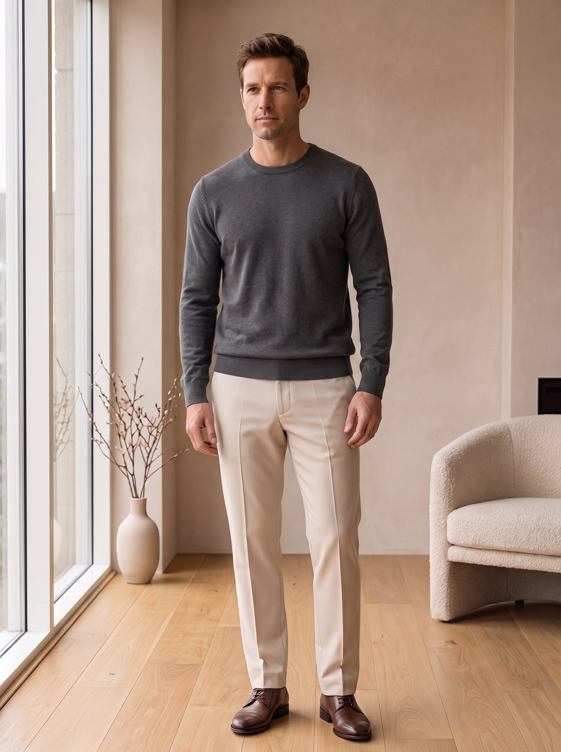 Lightweight Crew Neck Wool Sweater — Dark grey