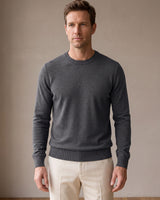 Lightweight Crew Neck Wool Sweater — Dark grey