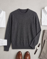 Lightweight Crew Neck Wool Sweater — Dark grey_Pit stripe