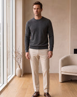 Lightweight Crew Neck Wool Sweater — Dark grey_Pit stripe