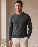 Lightweight Crew Neck Wool Sweater — Dark grey_Pit stripe