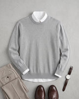 Lightweight Crew Neck Wool Sweater — Light grey