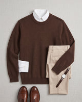 Classic Crew Neck Wool Sweater — Brown