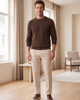 Classic Crew Neck Wool Sweater — Brown
