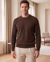 Classic Crew Neck Wool Sweater — Brown