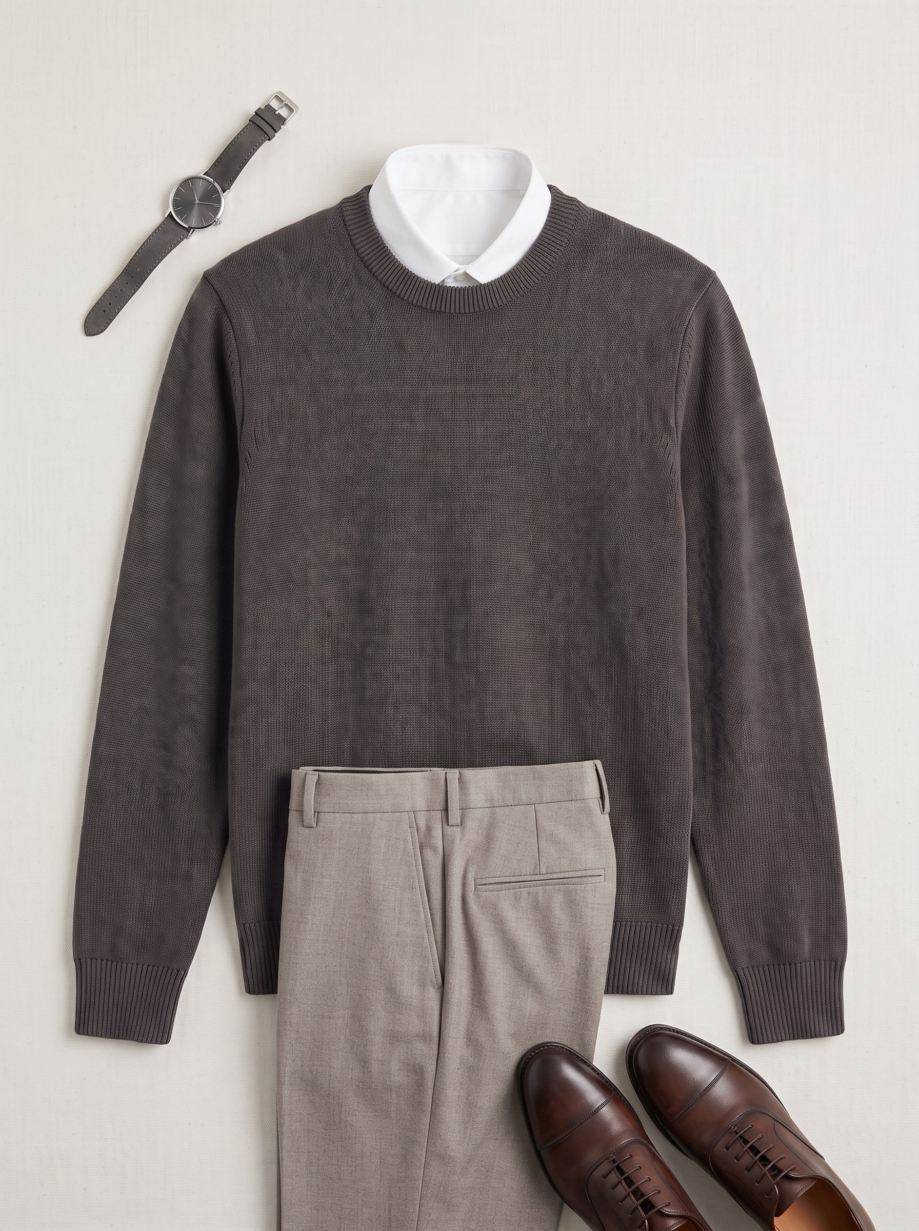 Classic Crew Neck Wool Sweater — Dark grey