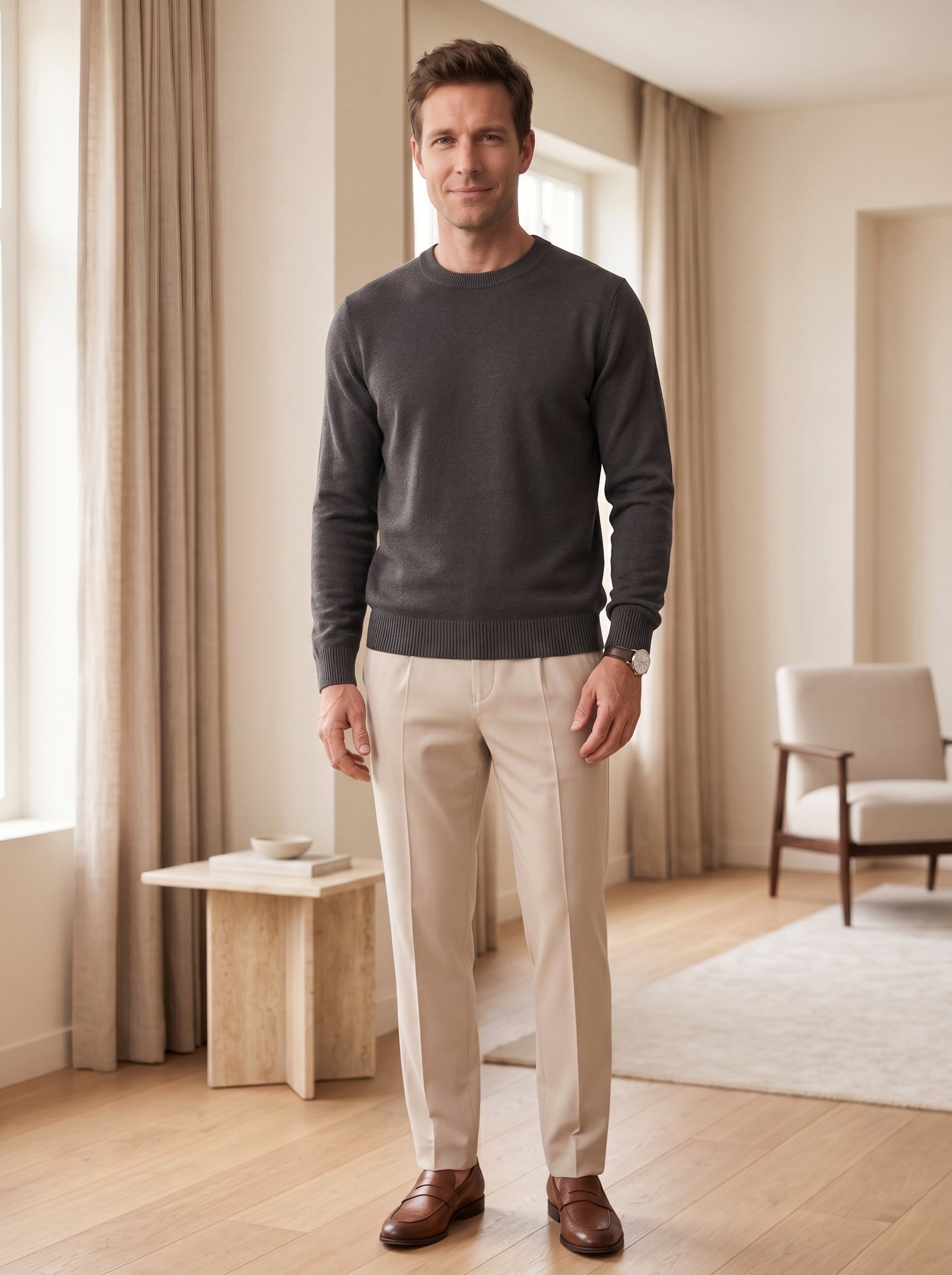 Classic Crew Neck Wool Sweater — Dark grey