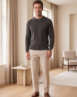 Classic Crew Neck Wool Sweater — Dark grey