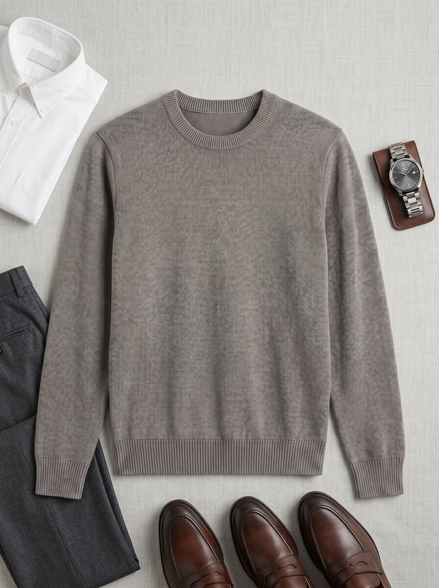 Classic Crew Neck Wool Sweater — Grey