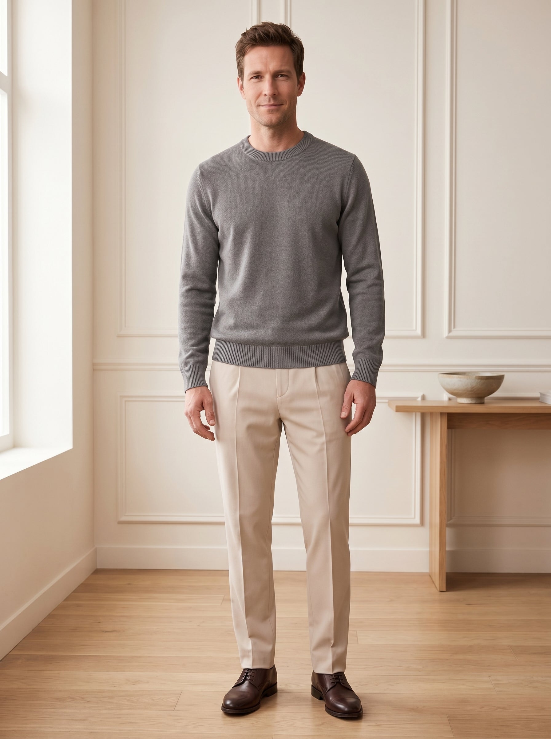 Classic Crew Neck Wool Sweater — Grey
