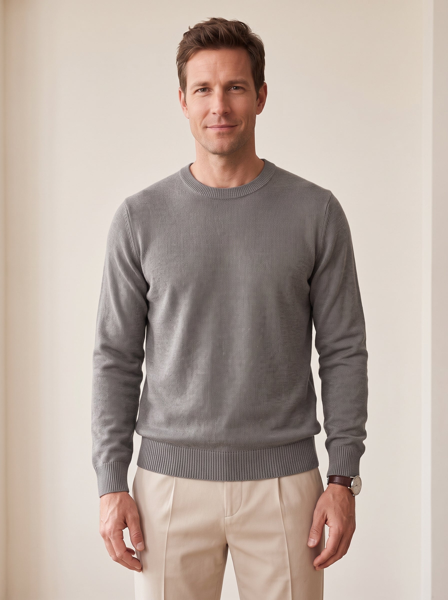 Classic Crew Neck Wool Sweater — Grey