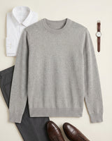 Classic Crew Neck Wool Sweater — Light grey
