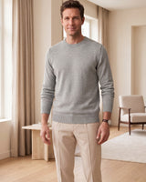 Classic Crew Neck Wool Sweater — Light grey