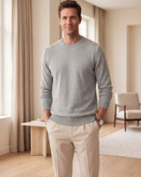 Classic Crew Neck Wool Sweater — Light grey
