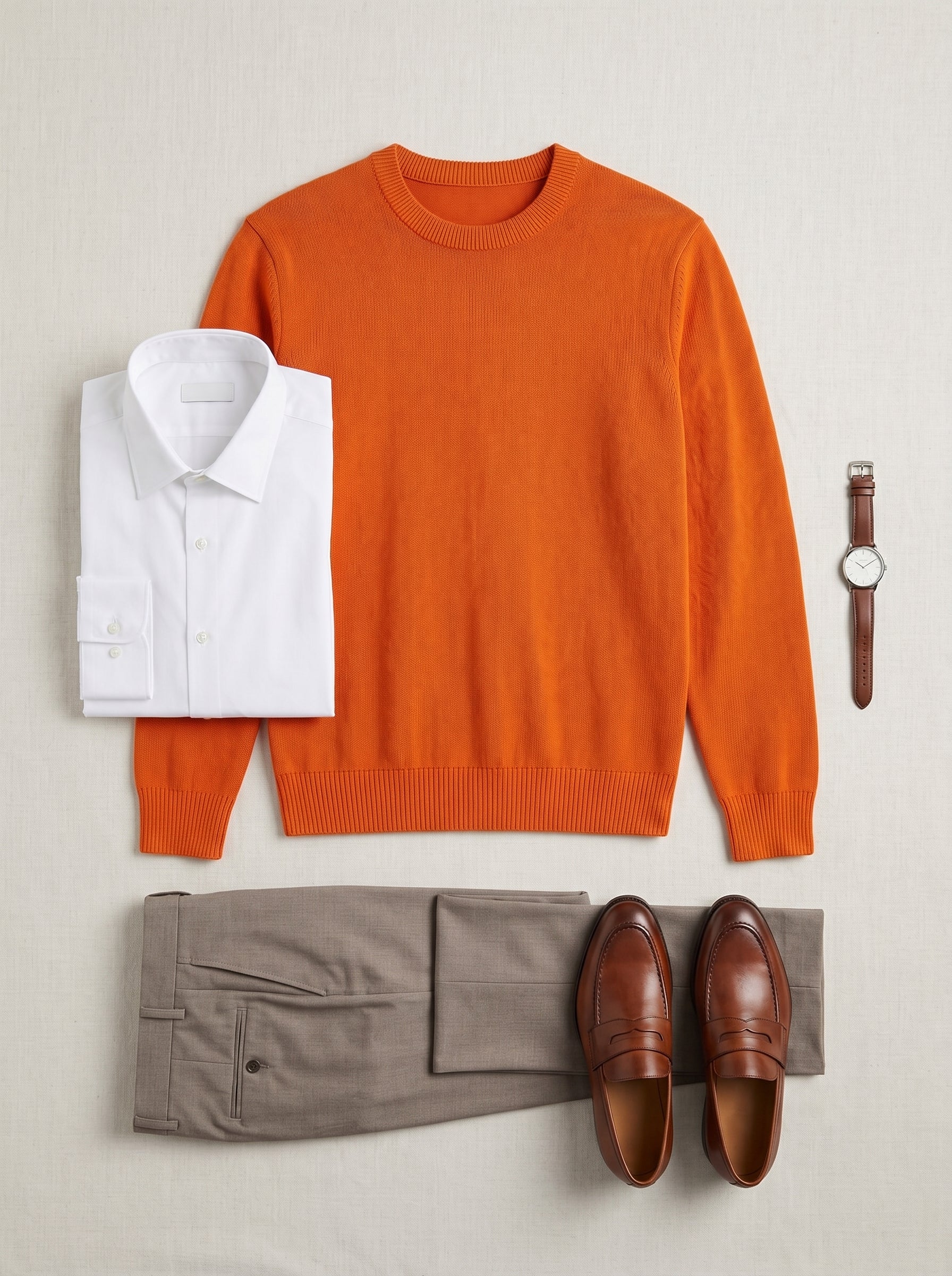Classic Crew Neck Wool Sweater — Orange