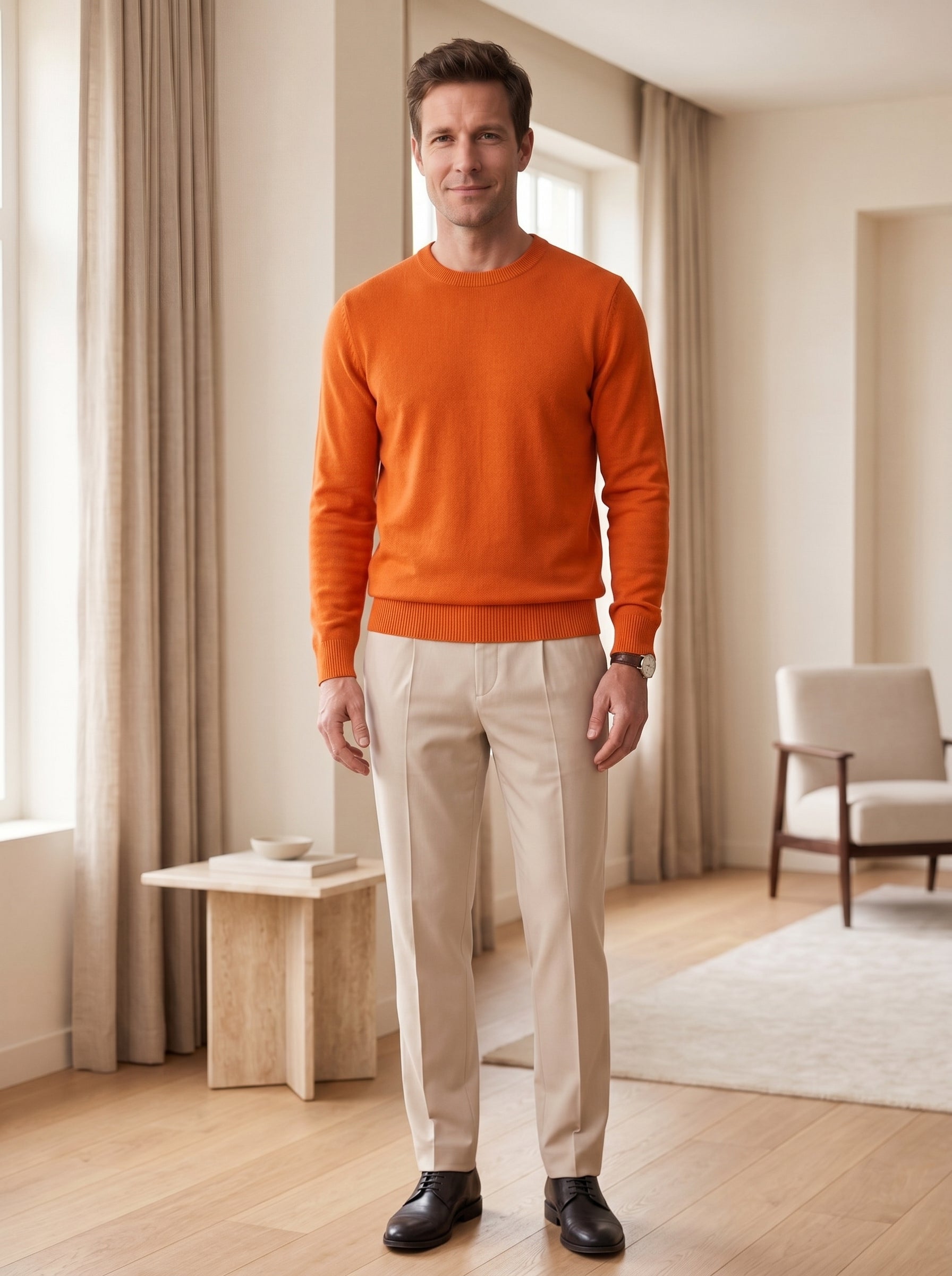 Classic Crew Neck Wool Sweater — Orange