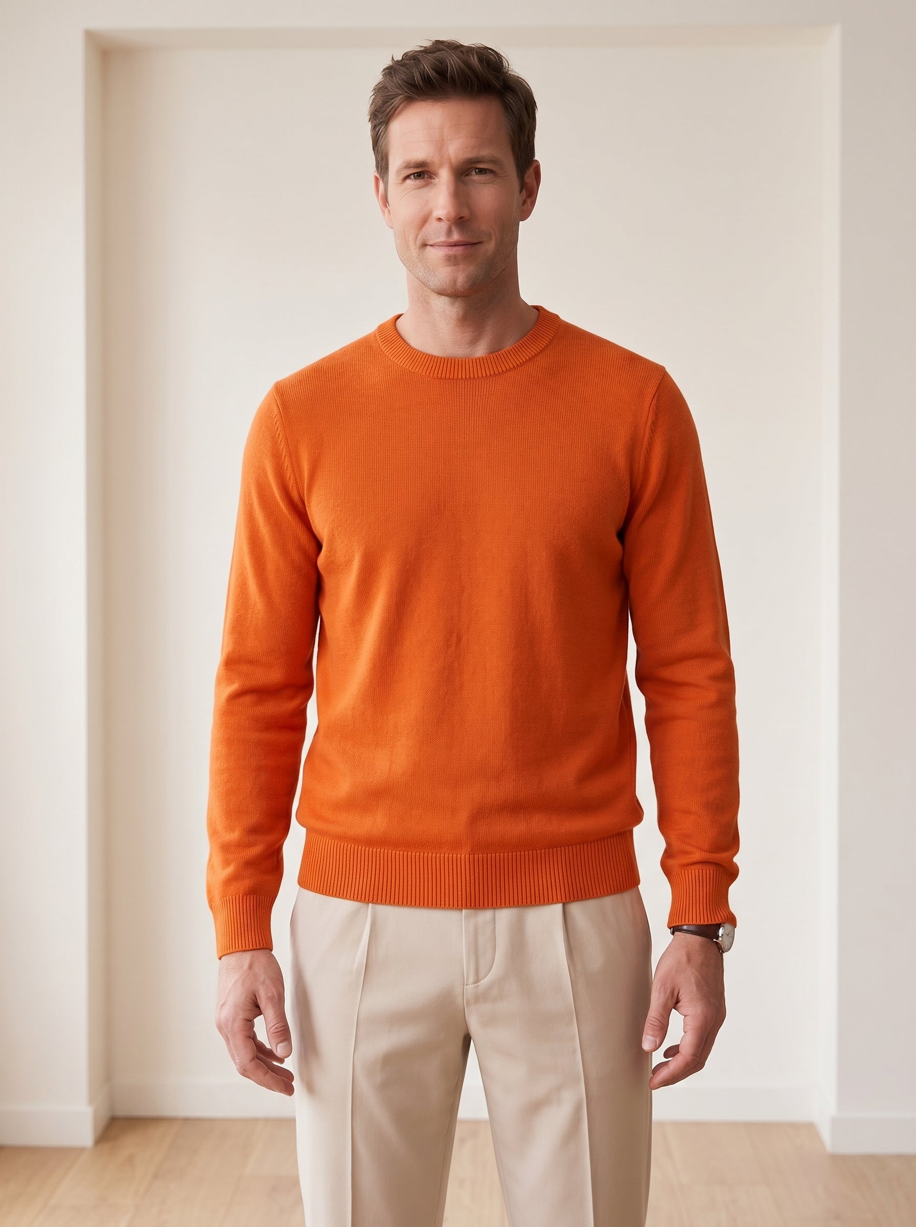 Classic Crew Neck Wool Sweater — Orange