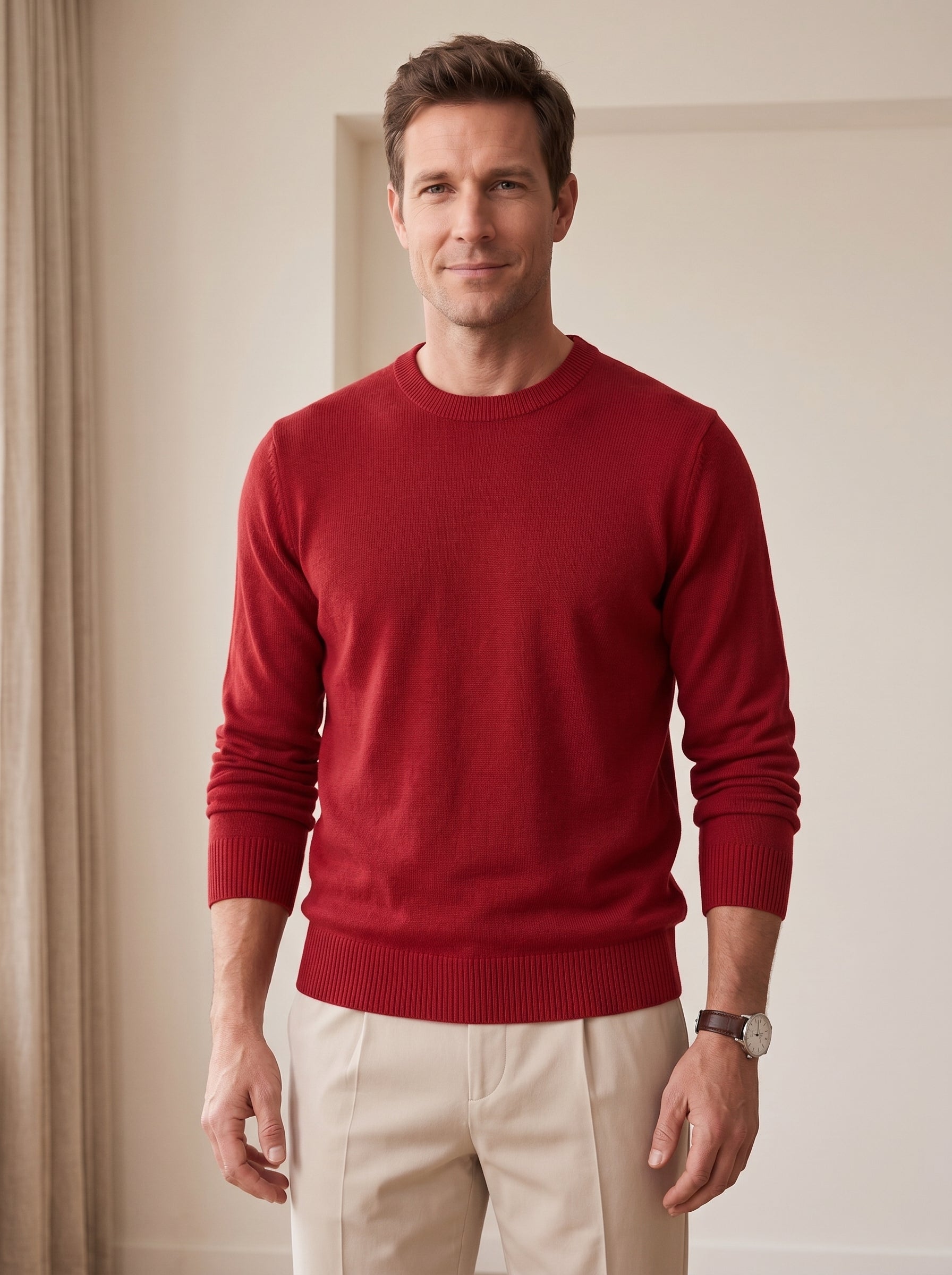 Classic Crew Neck Wool Sweater — Red
