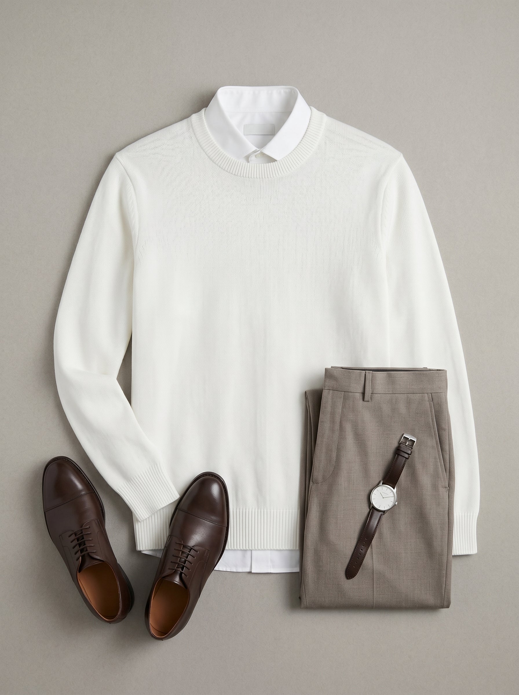 Classic Crew Neck Wool Sweater — White