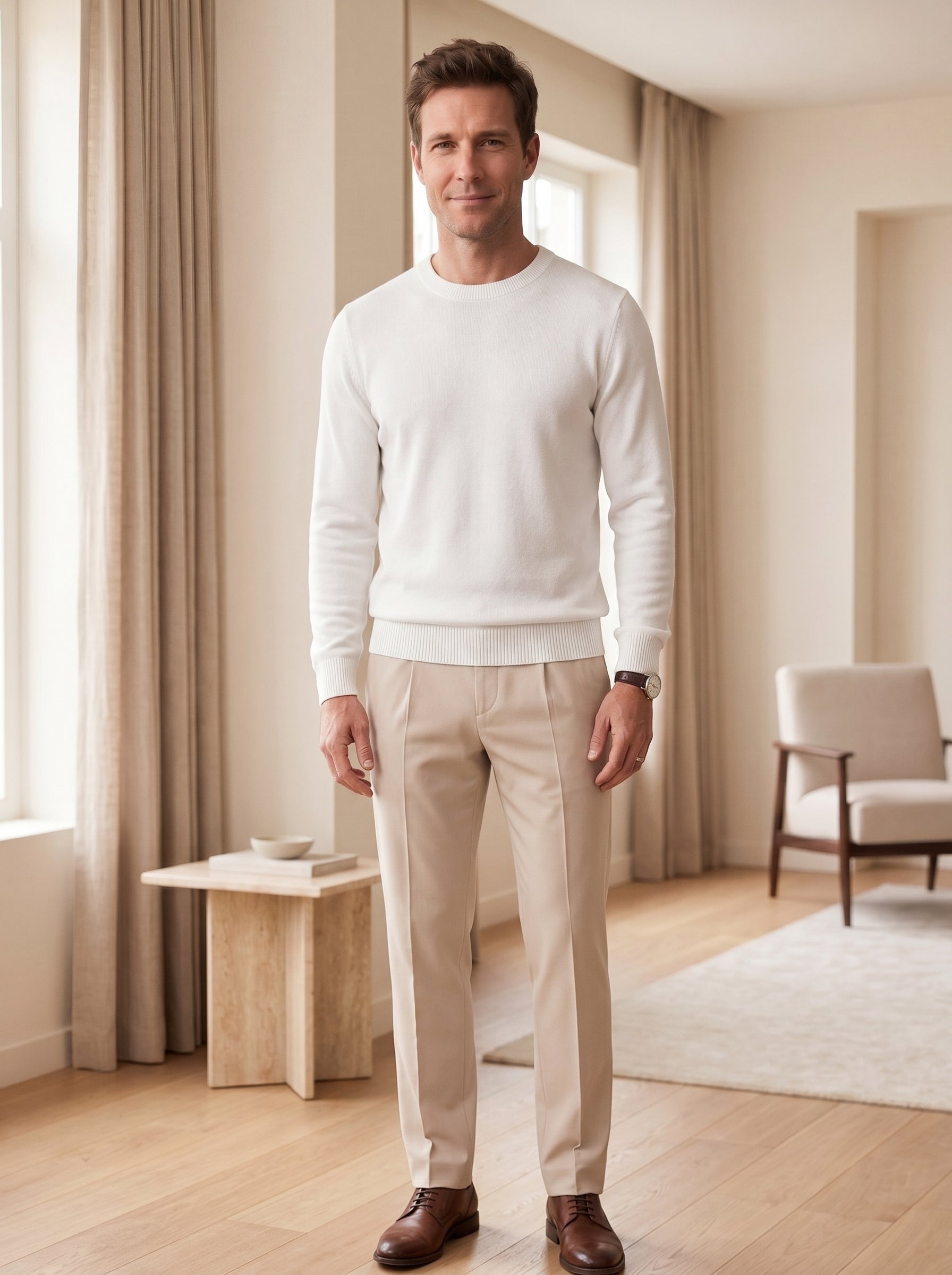 Classic Crew Neck Wool Sweater — White