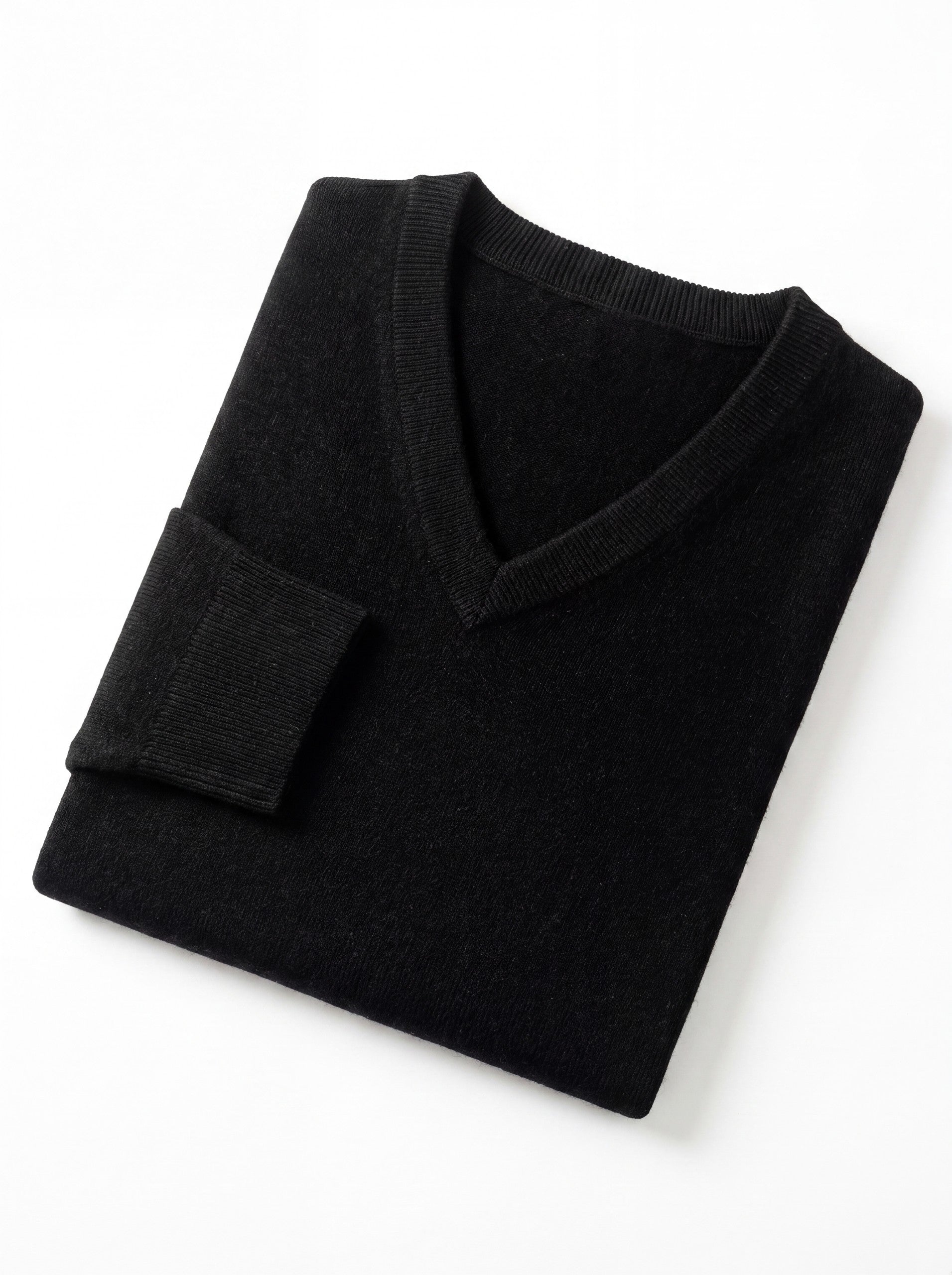 V-Neck Knit Wool Sweater — Black