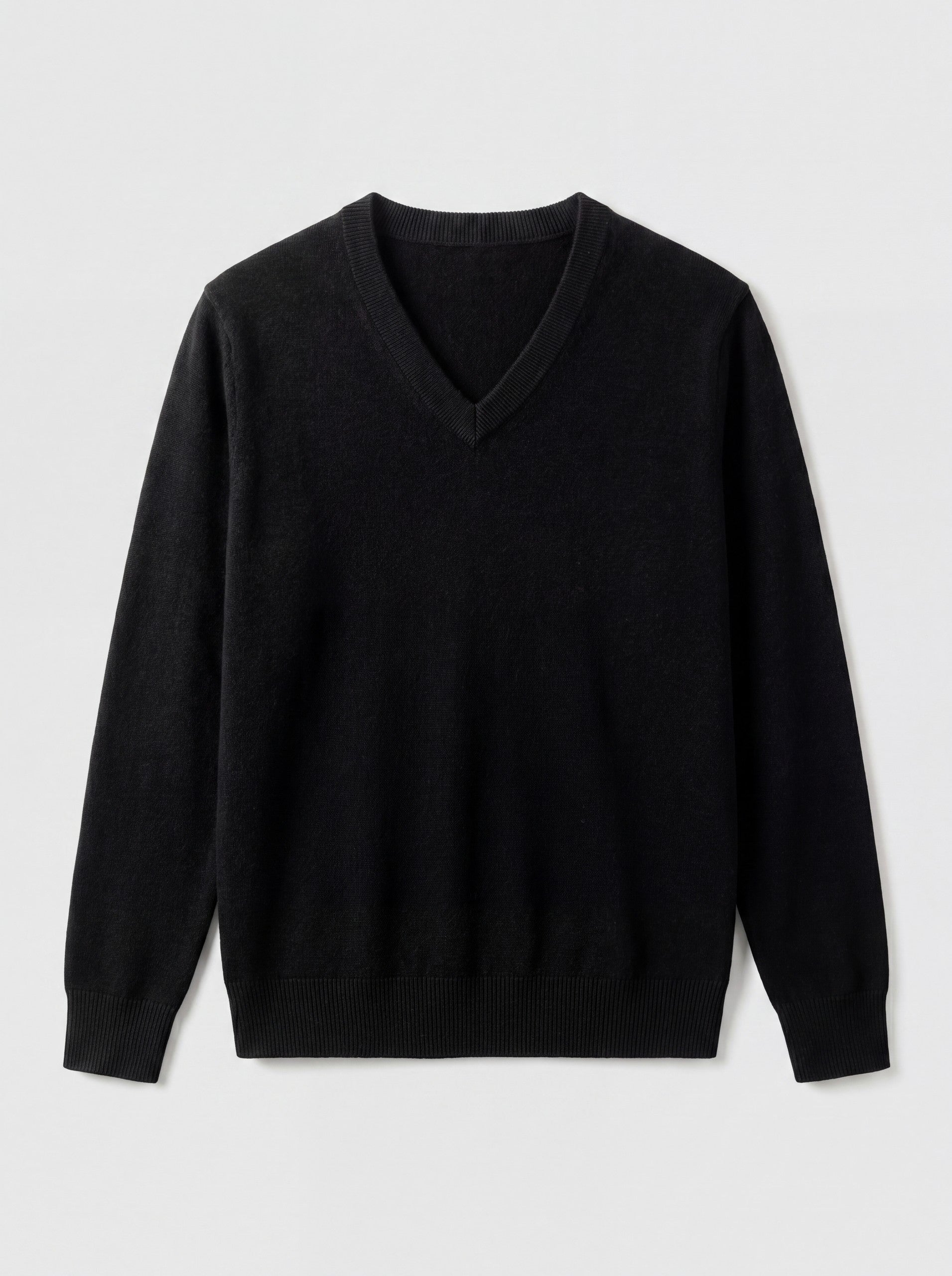 V-Neck Knit Wool Sweater — Black