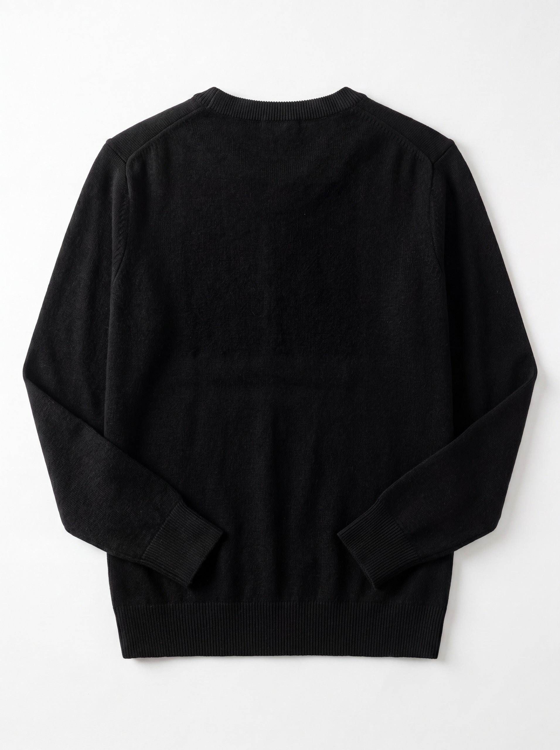 V-Neck Knit Wool Sweater — Black