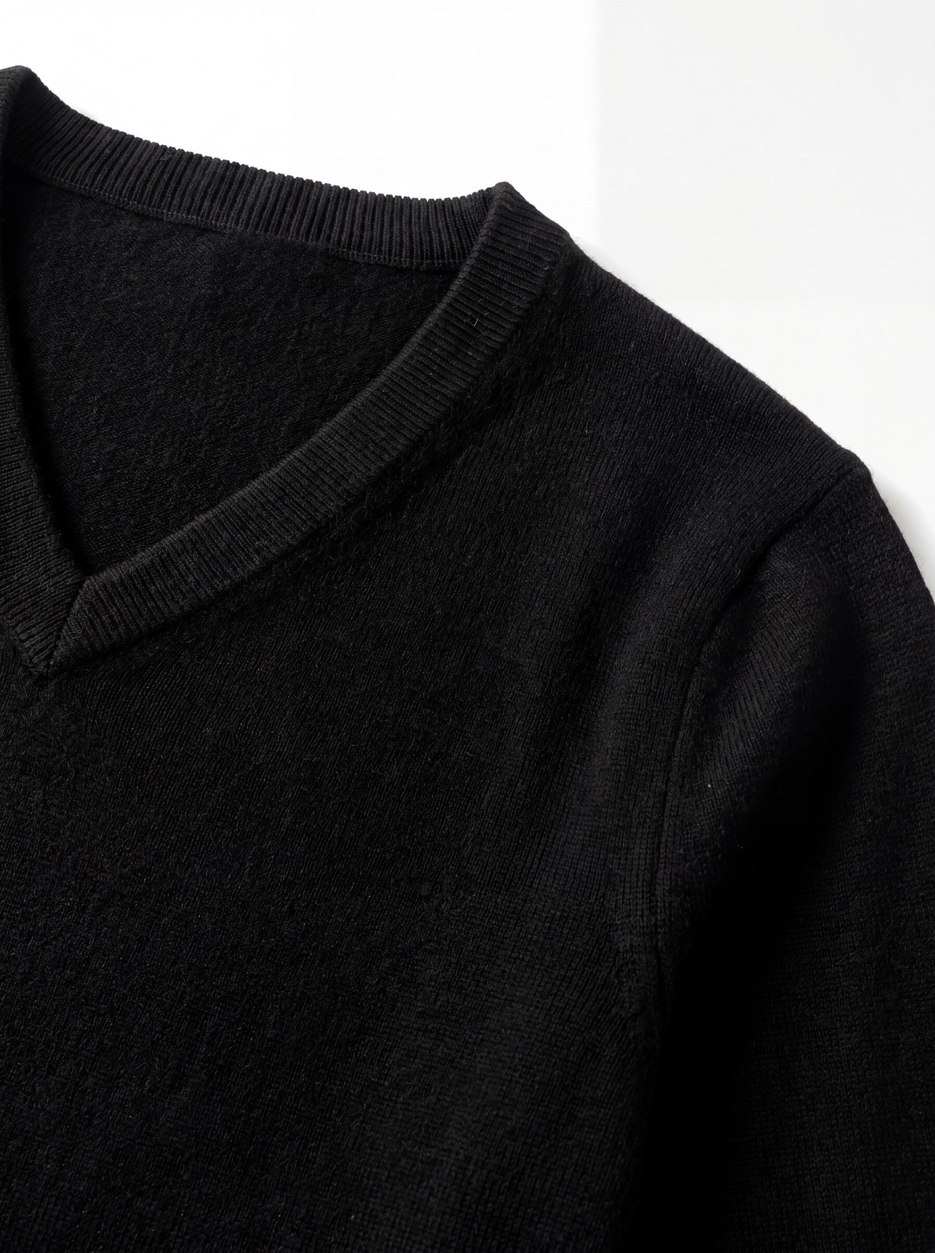 V-Neck Knit Wool Sweater — Black