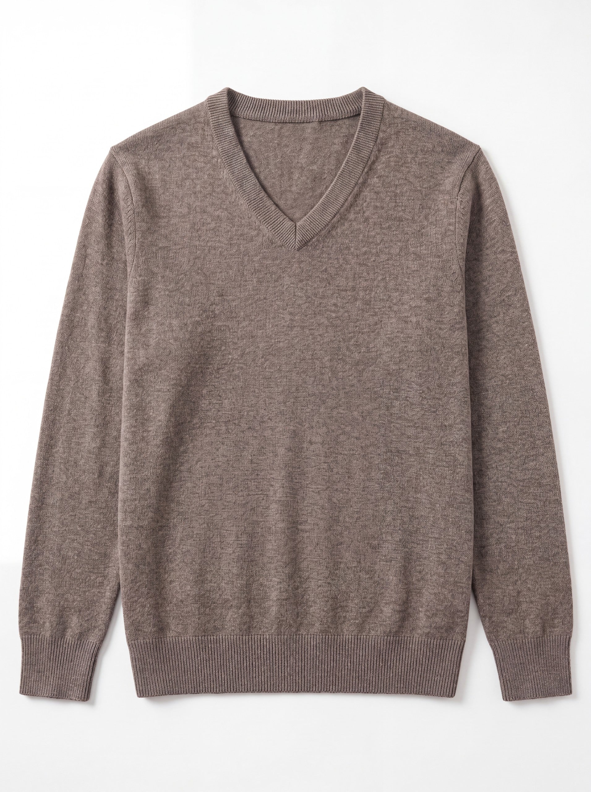 V-Neck Knit Wool Sweater — Brown