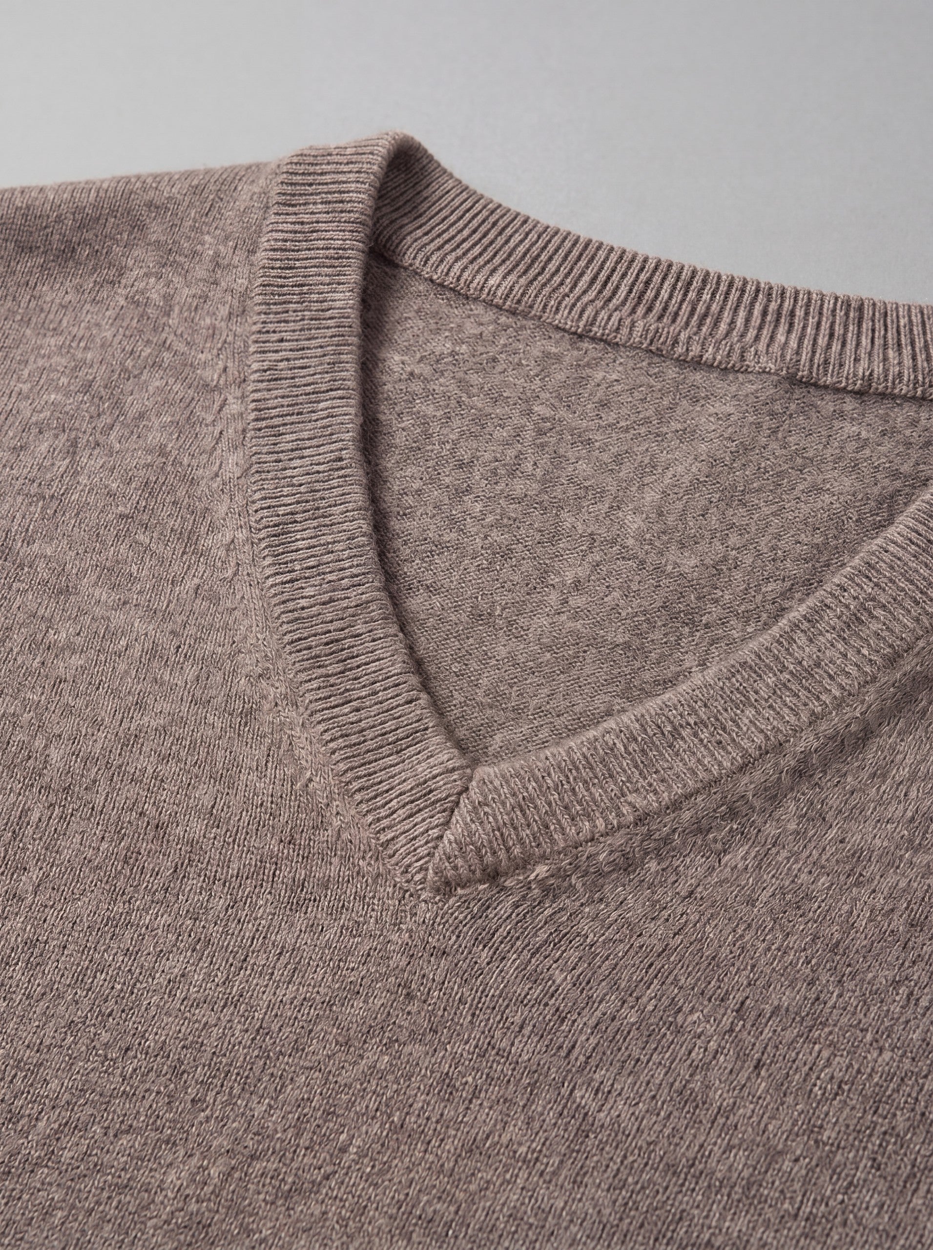 V-Neck Knit Wool Sweater — Brown