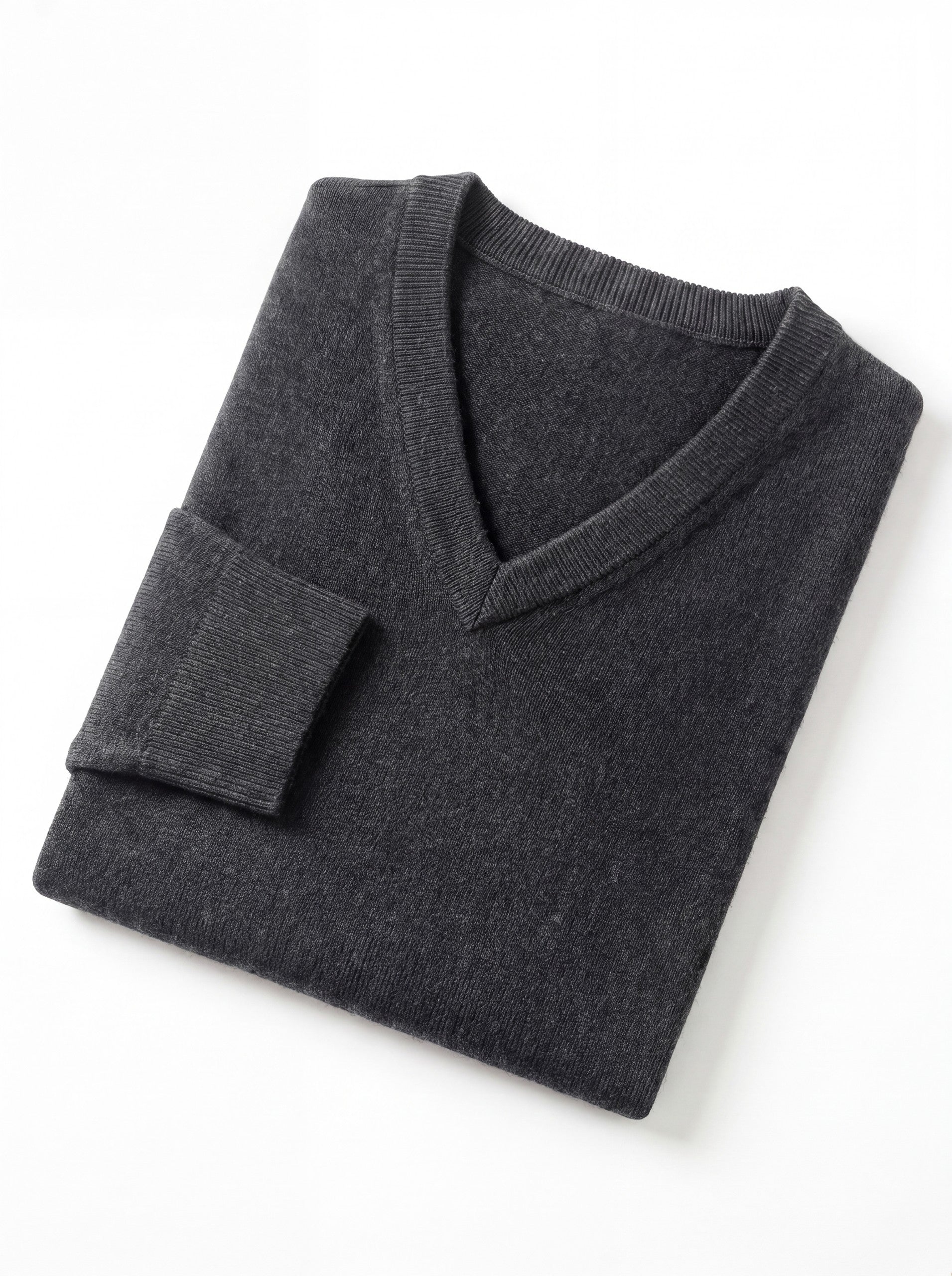 V-Neck Knit Wool Sweater — Dark grey