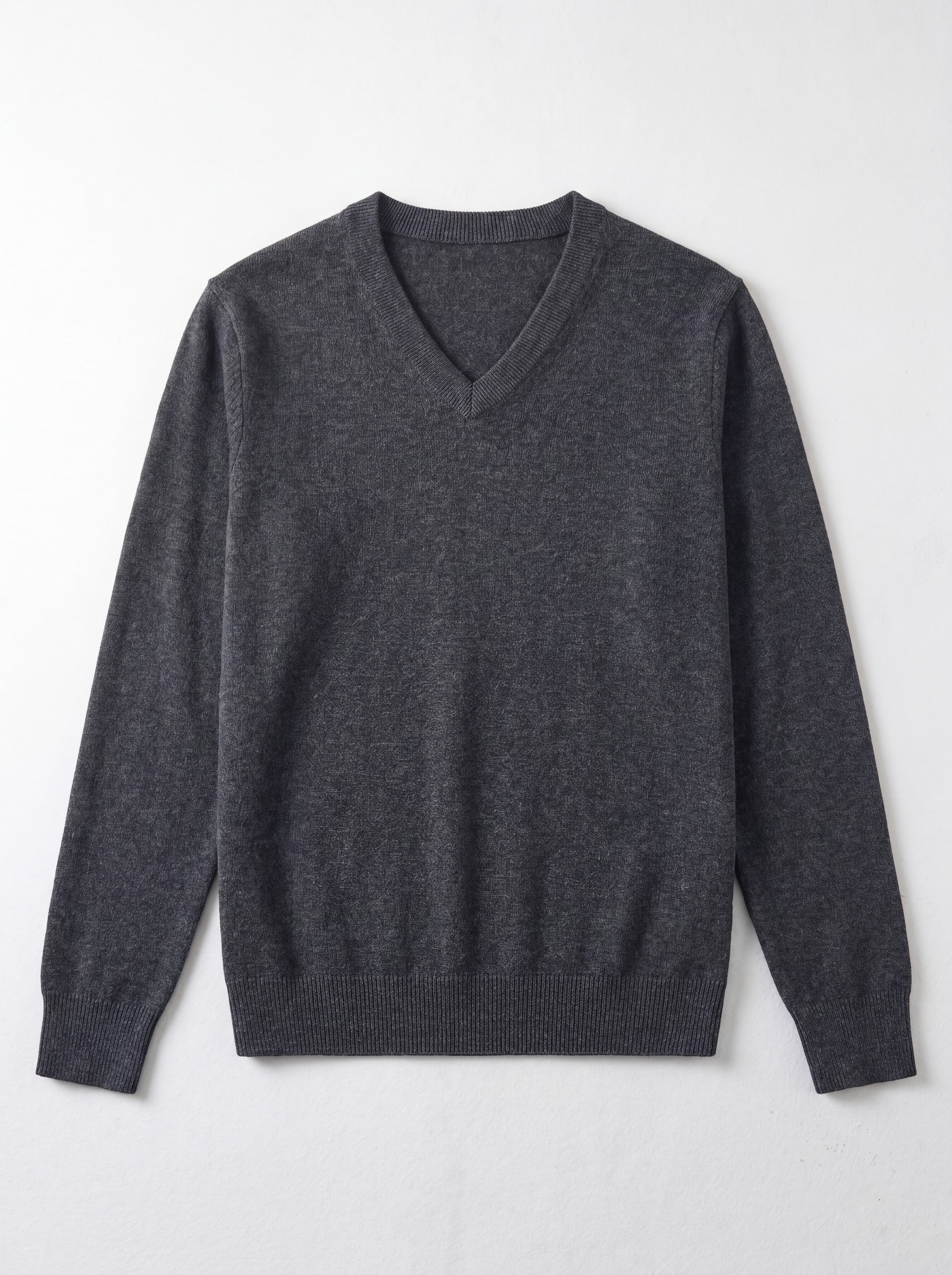 V-Neck Knit Wool Sweater — Dark grey