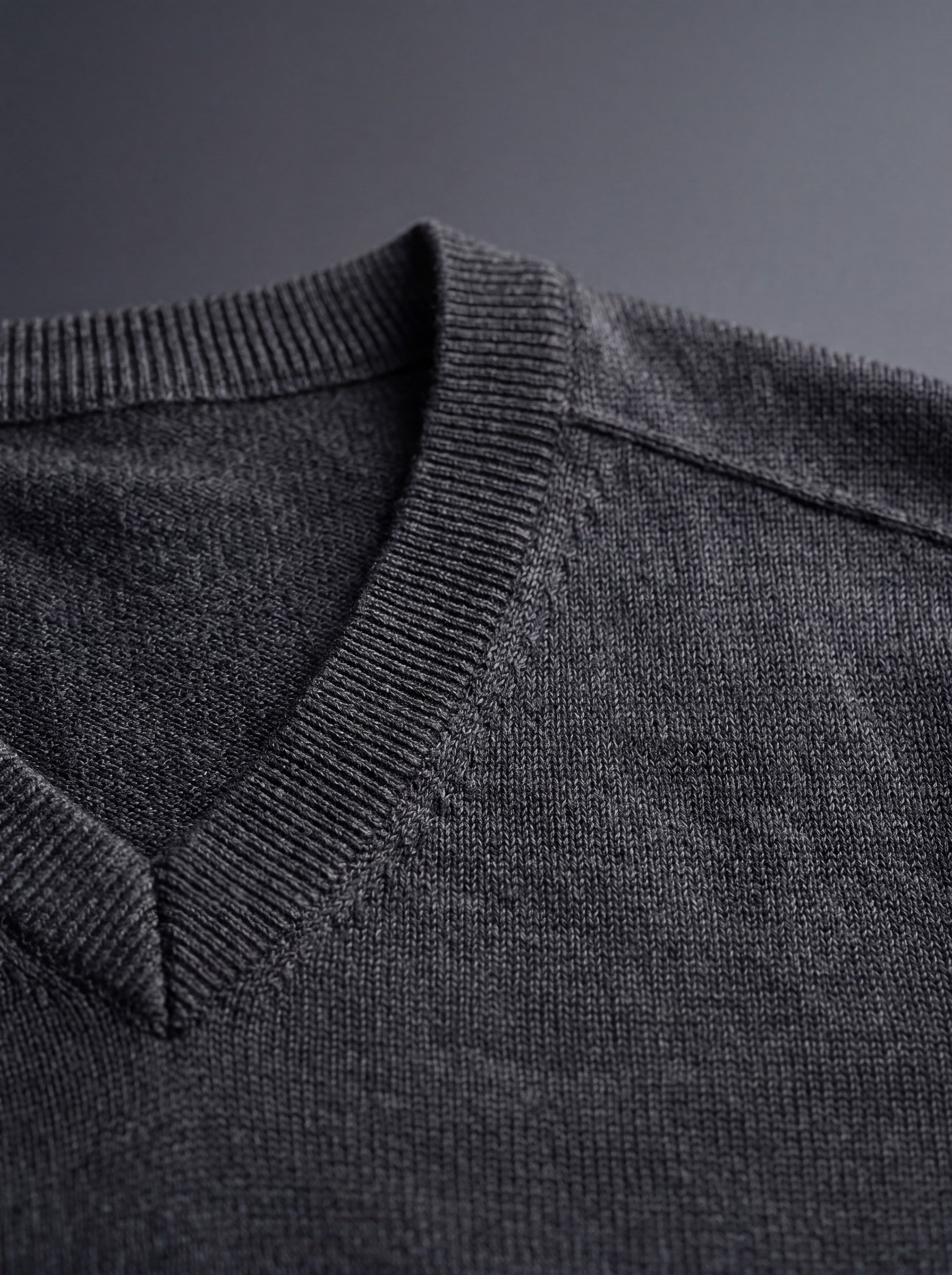 V-Neck Knit Wool Sweater — Dark grey