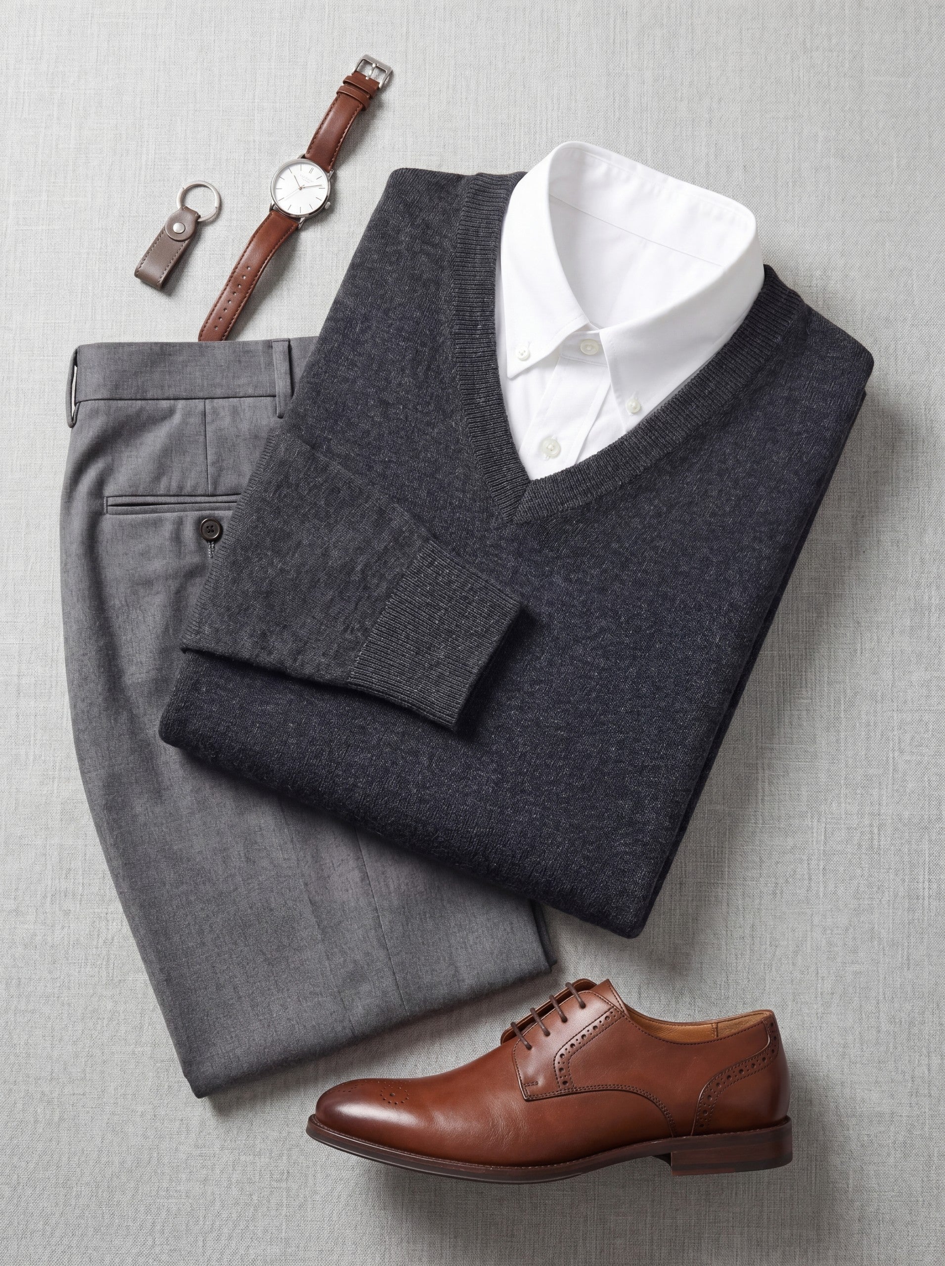 V-Neck Knit Wool Sweater — Dark grey