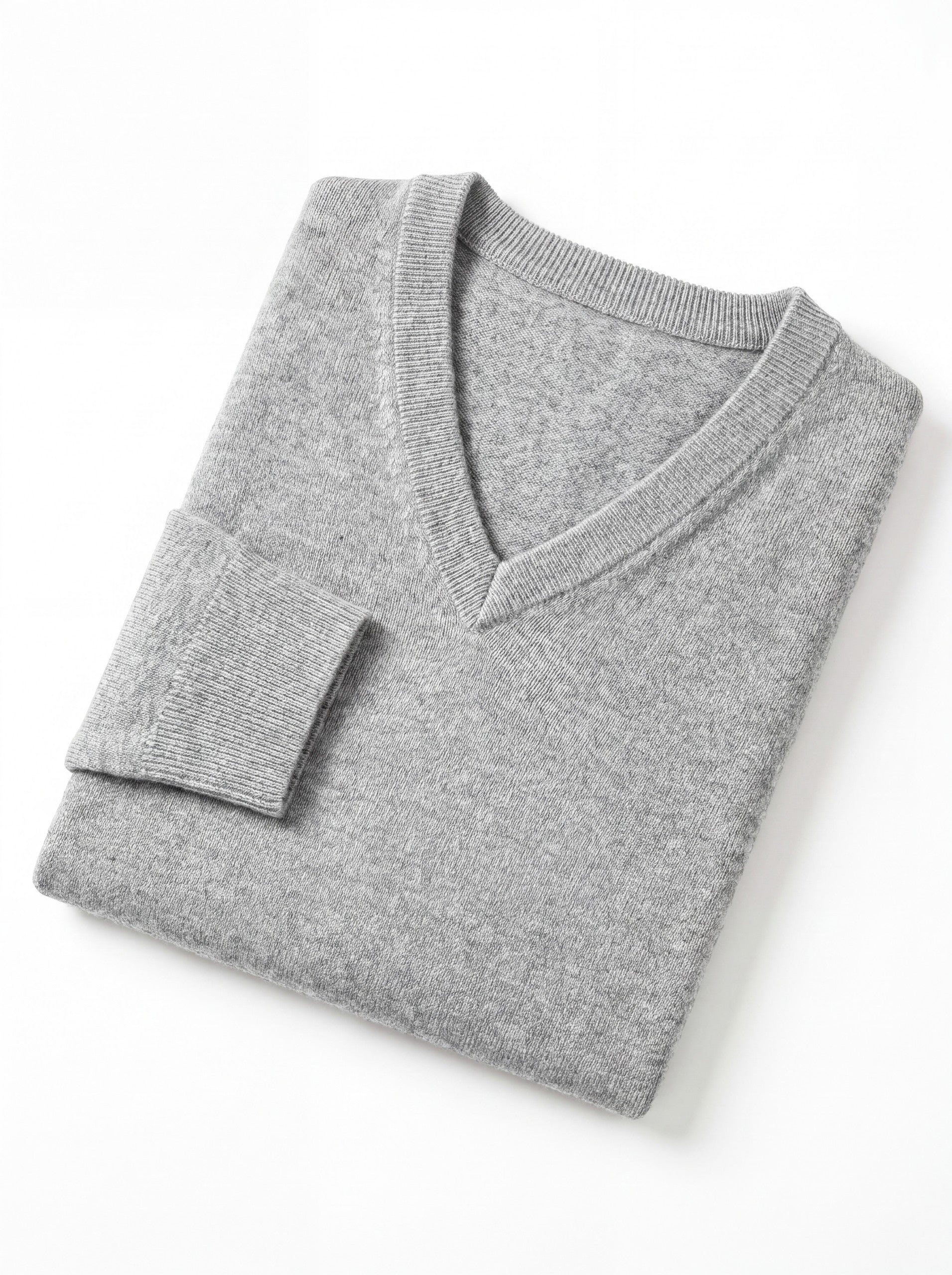 V-Neck Knit Wool Sweater — Light grey