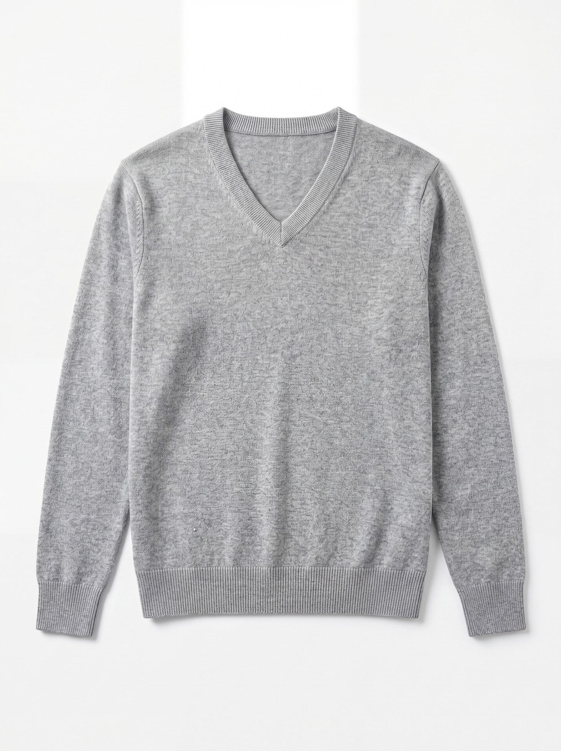 V-Neck Knit Wool Sweater — Light grey