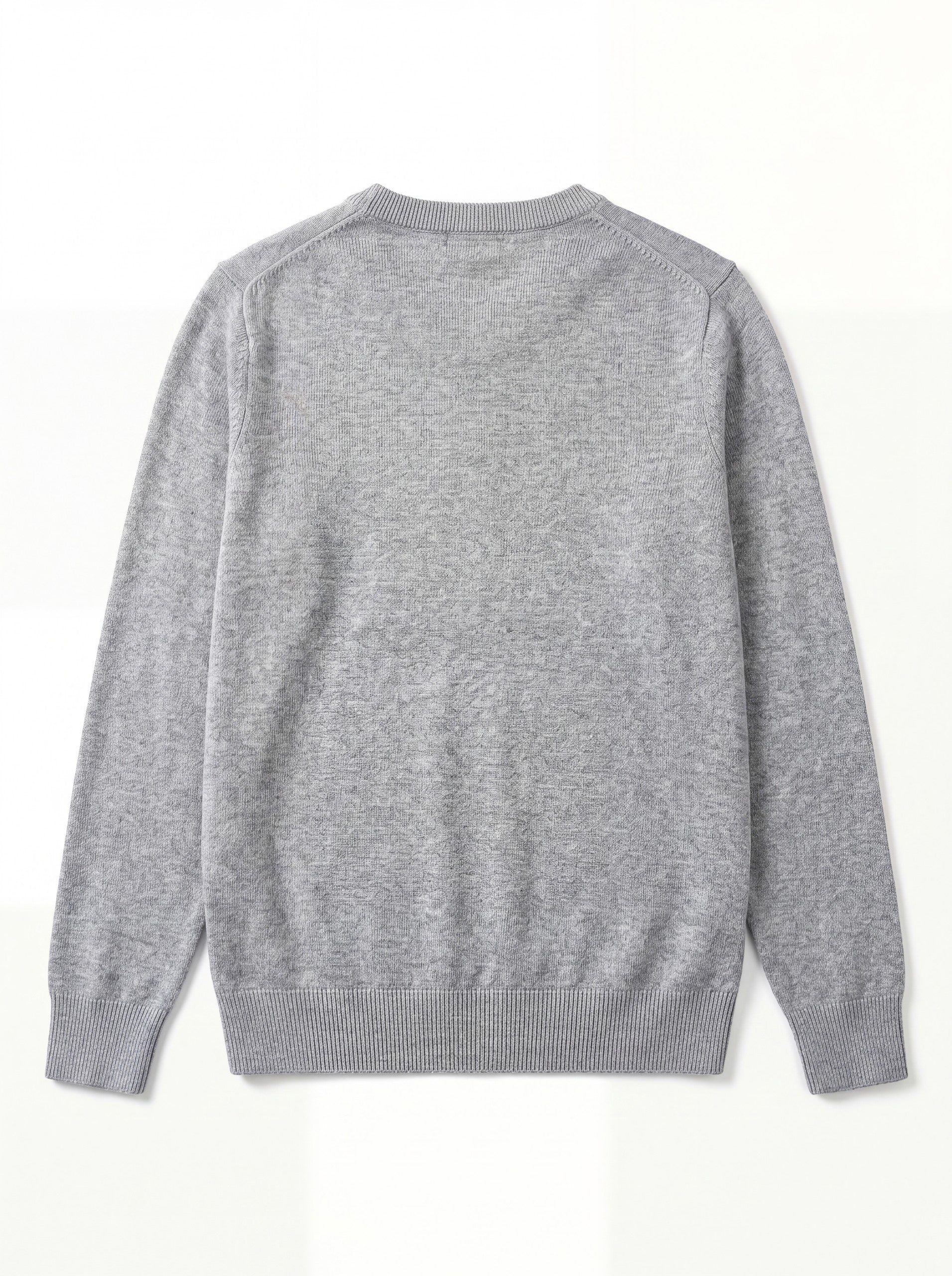 V-Neck Knit Wool Sweater — Light grey