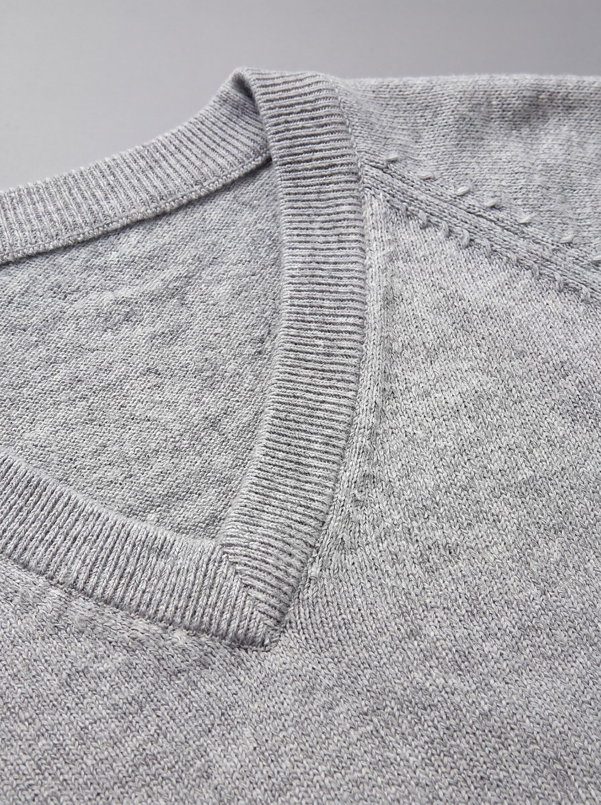 V-Neck Knit Wool Sweater — Light grey