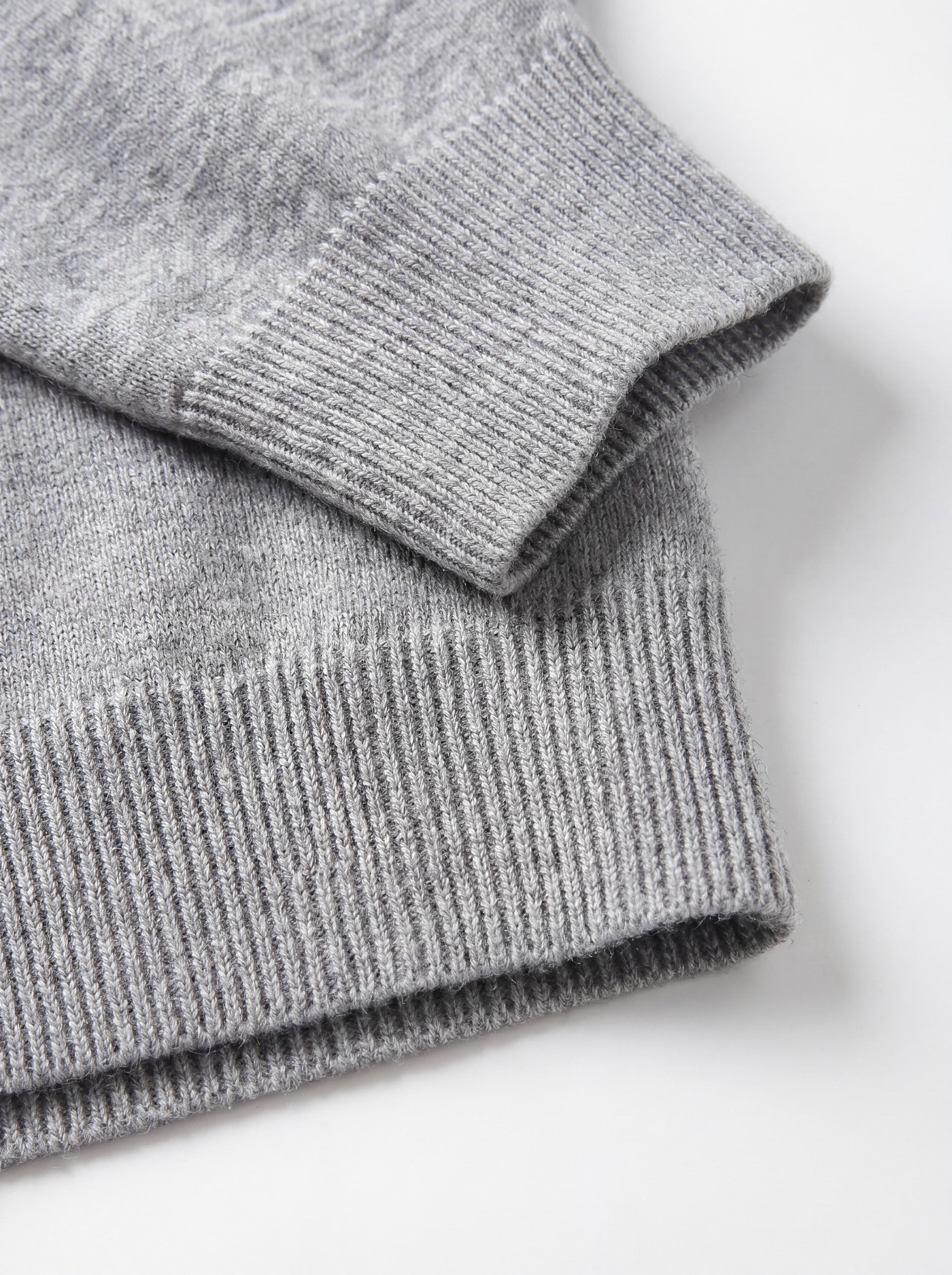 V-Neck Knit Wool Sweater — Light grey