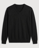 Fine Knit Wool V-Neck Sweater — Black