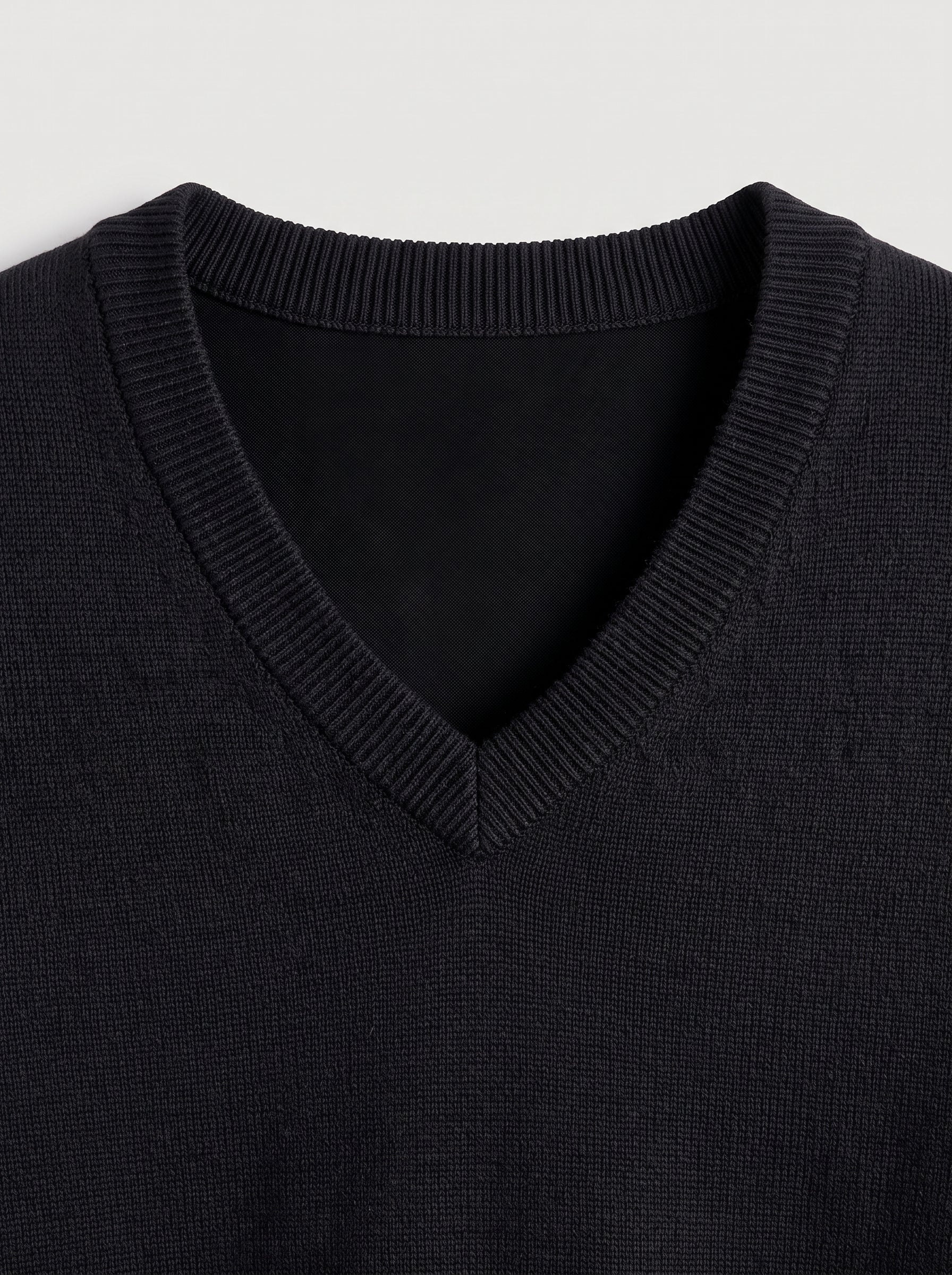 Fine Knit Wool V-Neck Sweater — Black