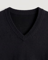Fine Knit Wool V-Neck Sweater — Black