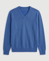 Fine Knit Wool V-Neck Sweater — Blue