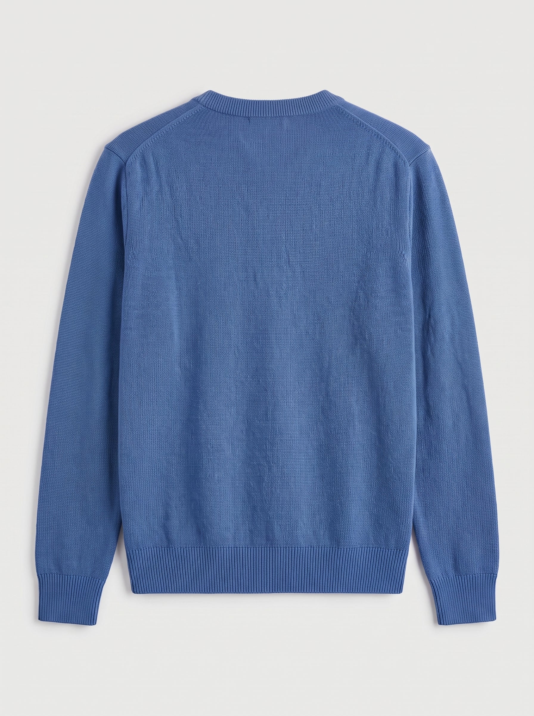 Fine Knit Wool V-Neck Sweater — Blue