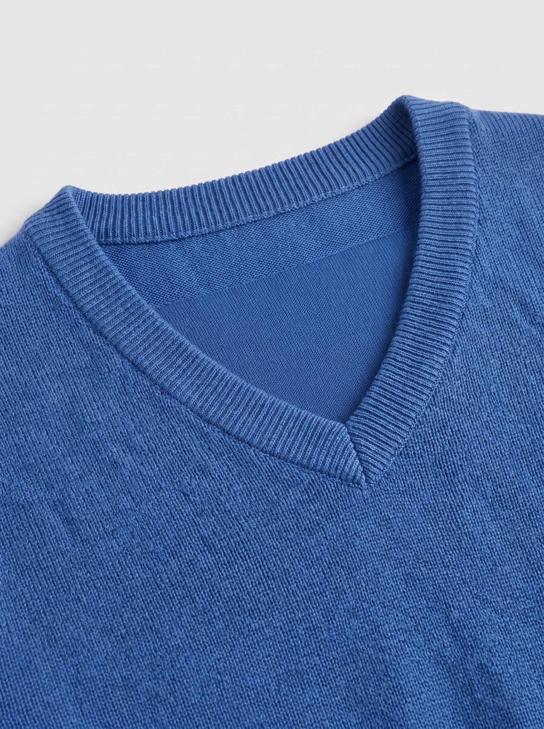 Fine Knit Wool V-Neck Sweater — Blue