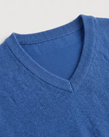 Fine Knit Wool V-Neck Sweater — Blue