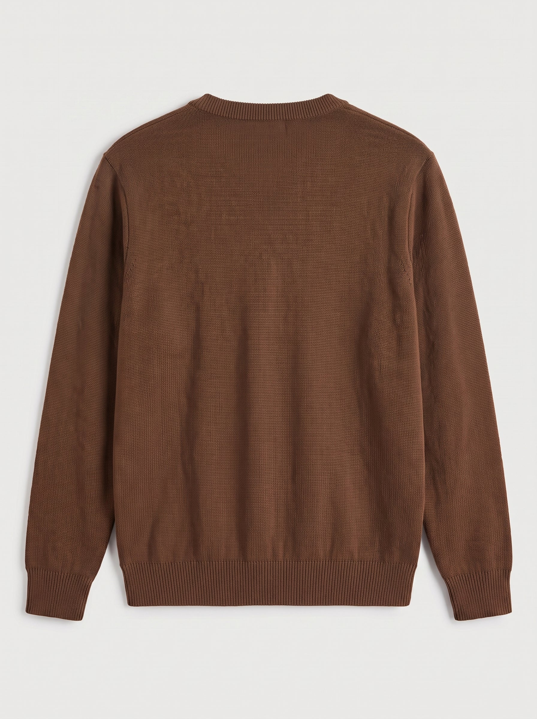 Fine Knit Wool V-Neck Sweater — Brown